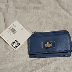 Anne Klein Blue Card Holder with Gold Detail